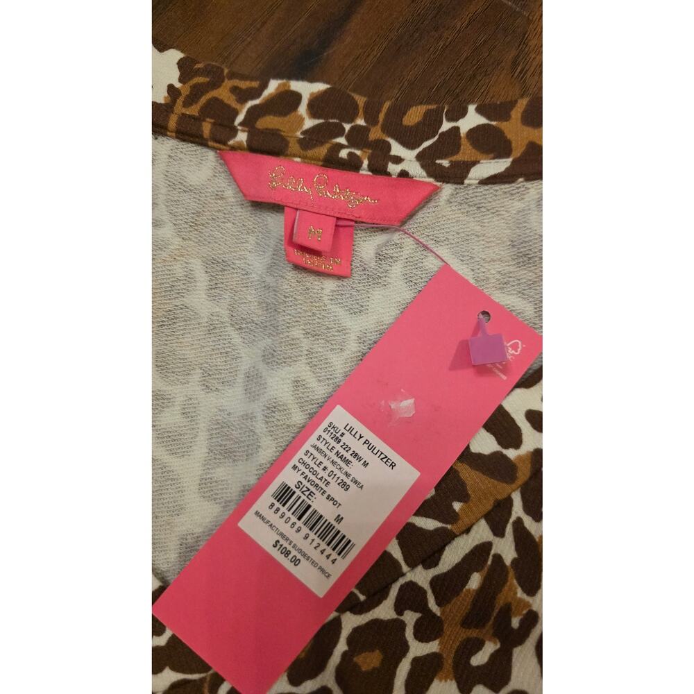 Lilly Pulitzer Jansen V-Neck Sweatshirt Chocolate My Favorite Spot - Picture 3 of 6